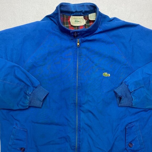 Vintage Izod Lacoste Bomber Jacket Men's L Blue Navy Plaid Lined Full Zip - Picture 1 of 16